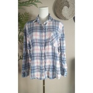 Wrangler Retro Womens Blue Pink Plaid Flannel Button Down Shirt LW8034M Small